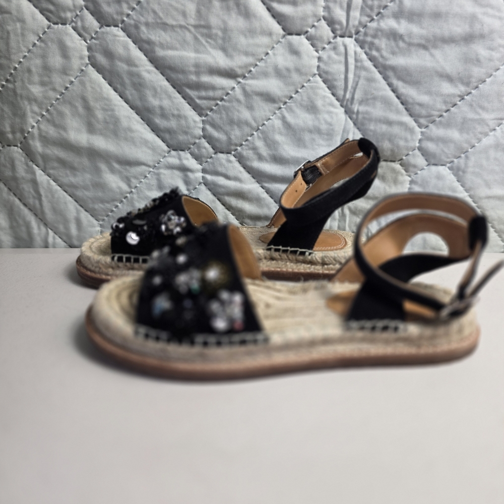 BILL BLASS BLACK ANTHROPOLOGIE SUEDE ESPADRILLES SANDALS SEQUIN SHOES Sz 6 - Picture 7 of 11